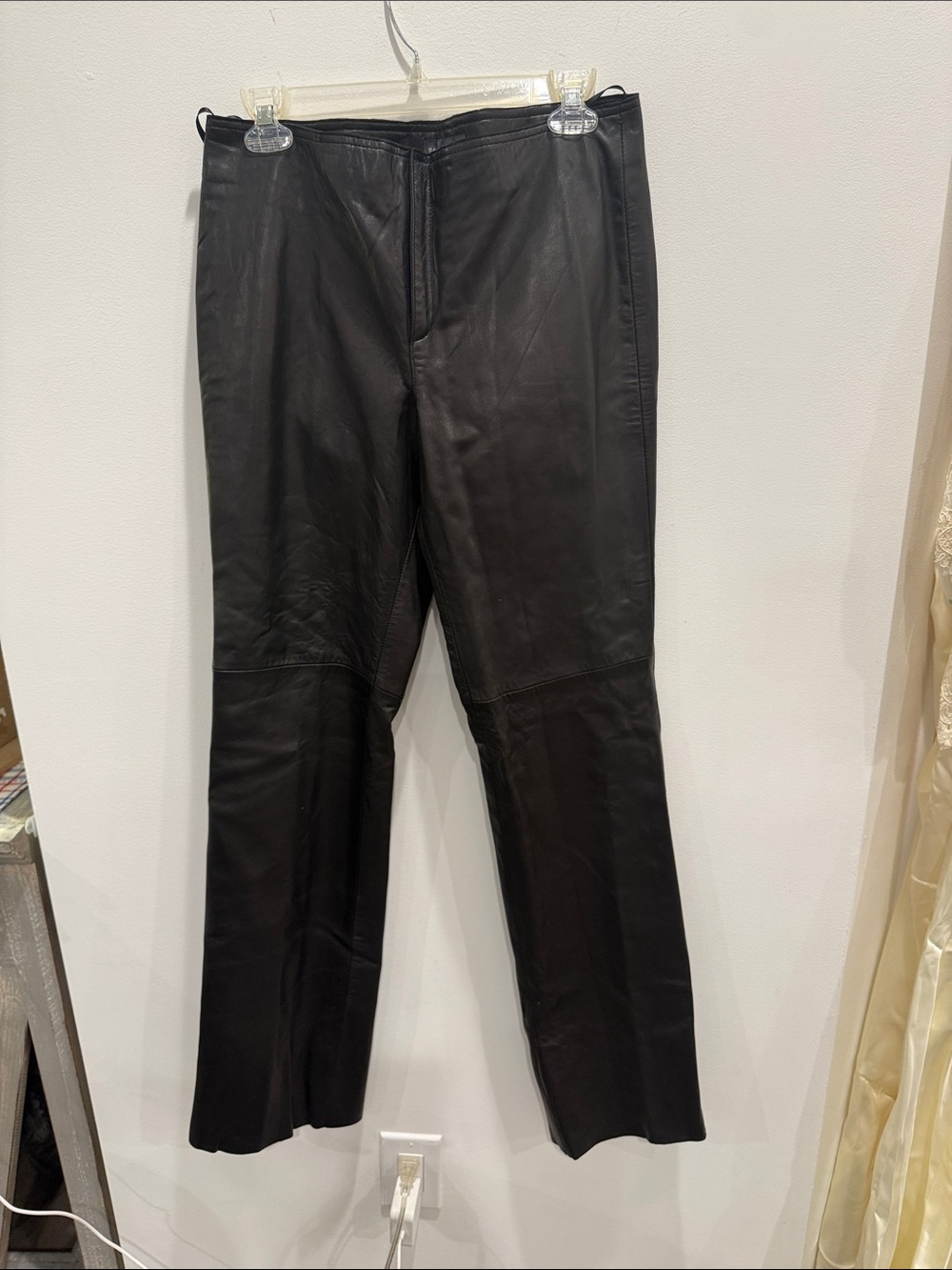 Banana Republic Black Leather Straight-Leg Pants